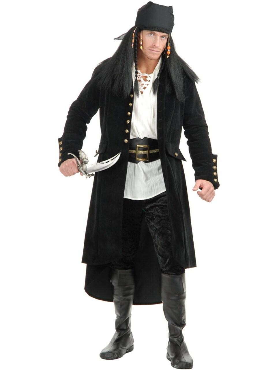 Adult's Treasure Island Pirate Black Faux Suede Duster Jacket Trench Coat